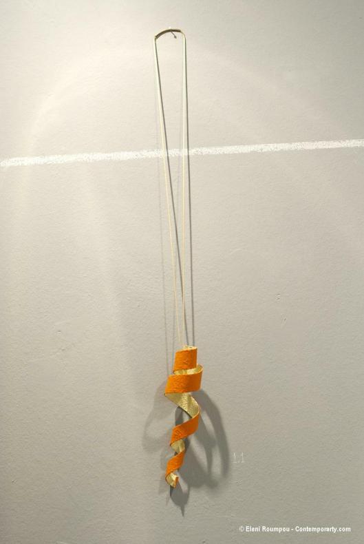 Ioanna Alexiou - "Orange or Orange?" (2012). Pendant. Nickel silver, paint. Photo by Eleni Roumpou