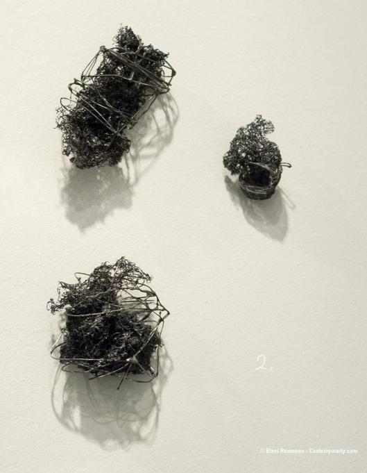 Maro Vasileiadou - "Mavri apo to kako tis" (black with anger, 2012). Brooches. Wire, sponge, nickel silver. Photo by Eleni Roumpou