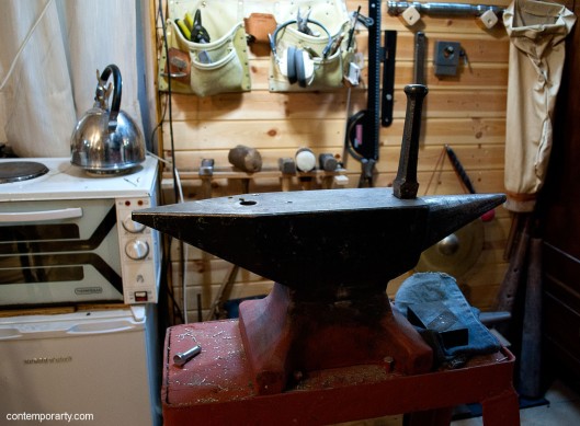 Akis Goumas' workshop: tools and anvil. Photograph by Eleni Roumpou