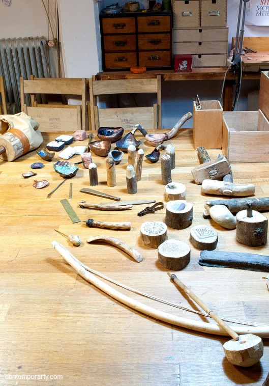 Akis Goumas' workshop: wooden moulds and dies. Photograph by Eleni Roumpou