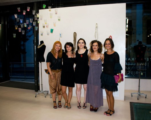 From left to right: Ioanna Natsikou (also Alchimia alumna who was visiting the exhibition), Valentina Caporali, Enrica Prazzoli, Chiara Cavallo and Lavinia Rossetti. Photo by Eleni Roumpou